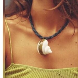 ZARA Blue Rope Denim Seashell Pendant Necklace NWT